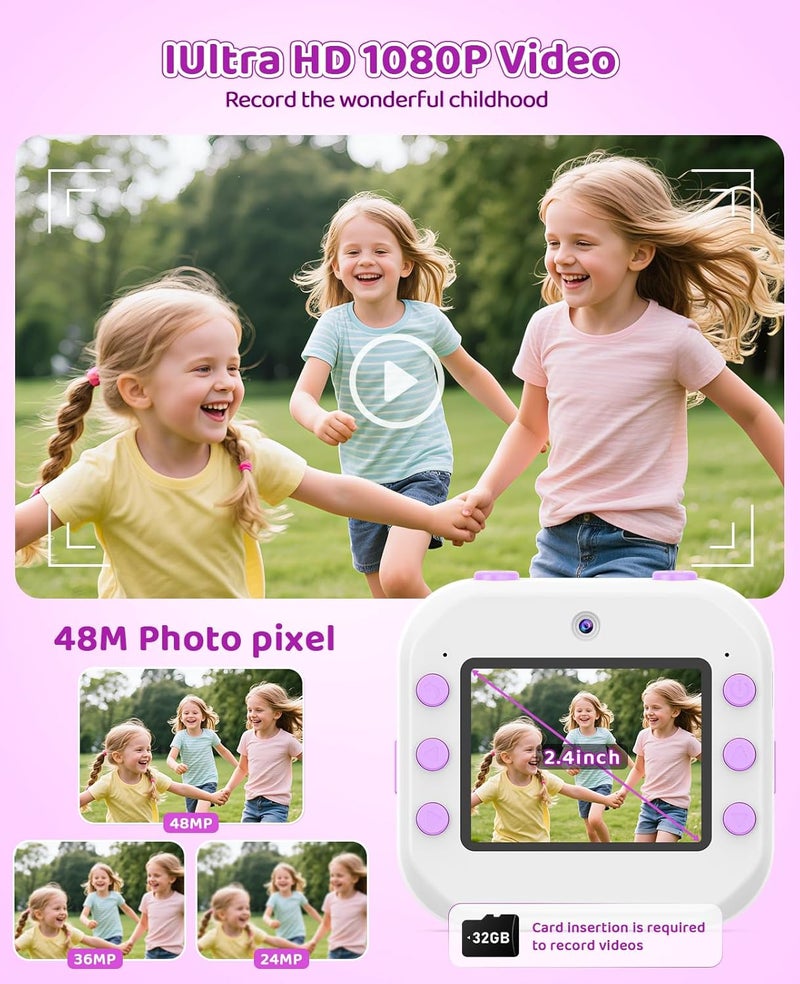 DITUPAN Kids Camera Instant Print for Kids Christmas Birthday Gifts Age 4-12,Quick-Release Prints Camera Toddler Portable Travel Toy 6 7 8 9 10 Year Old Girls-Purple - Image 4